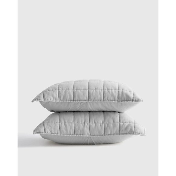 NWOT Quince European Linen Box Quilted Sham Set 2 Light Grey King  20"x36" Bed - Picture 1 of 5